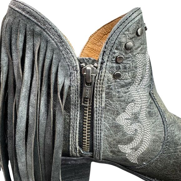 Sterling River SR6000 Cowgirl Boots Fringe Distressed Black Leather Sz 10 - Picture 10 of 16